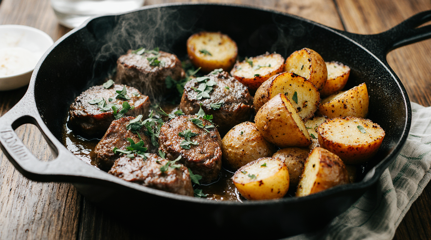 Garlic Steak Bites and Potatoes