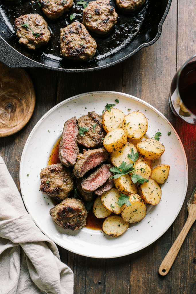 Garlic Steak Bites and Potatoes