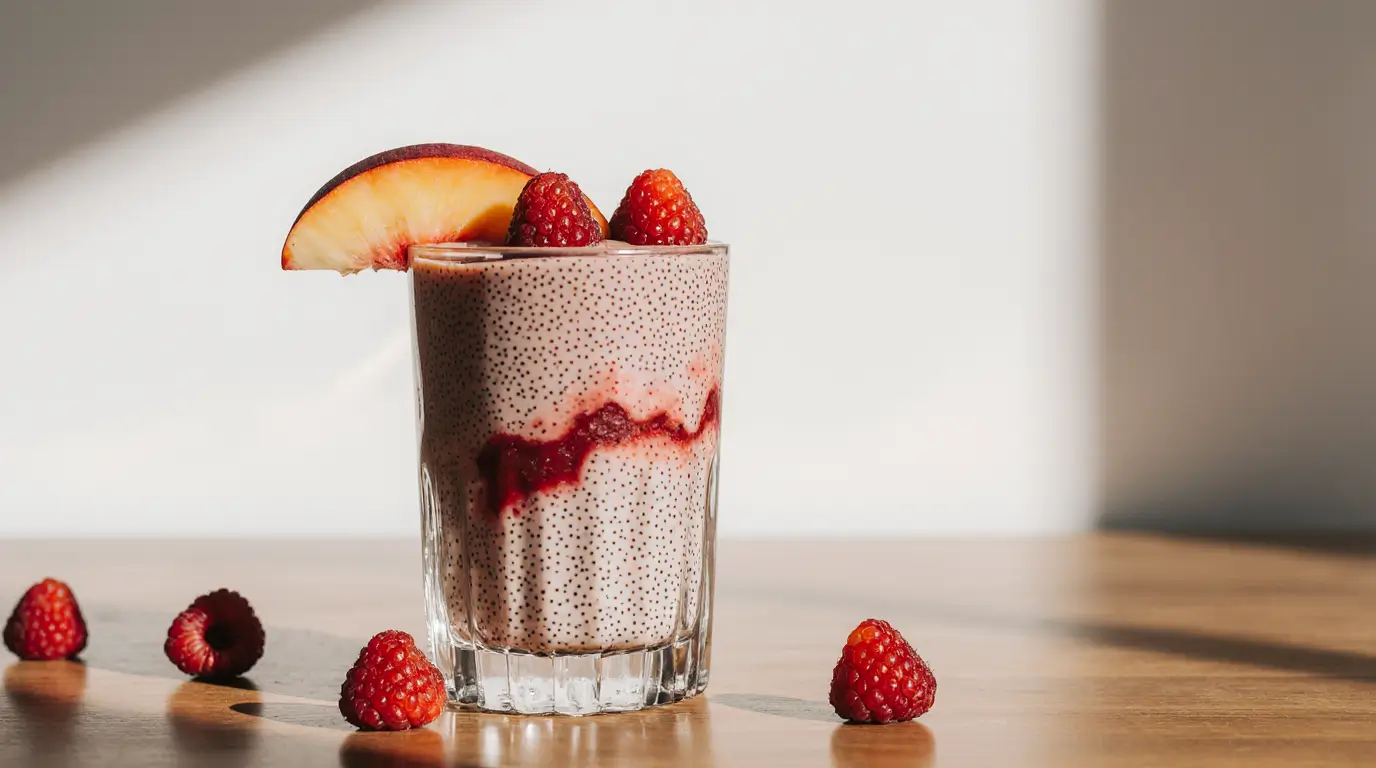 Creamy Raspberry-Peach Chia Seed Smoothie