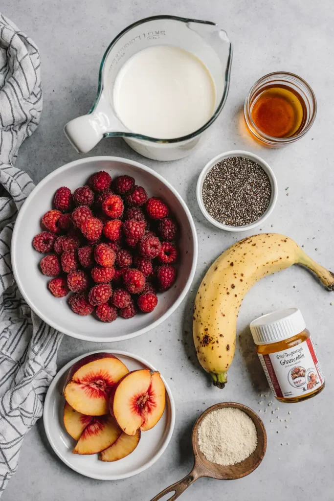 creamy raspberry-peach chia seed smoothie