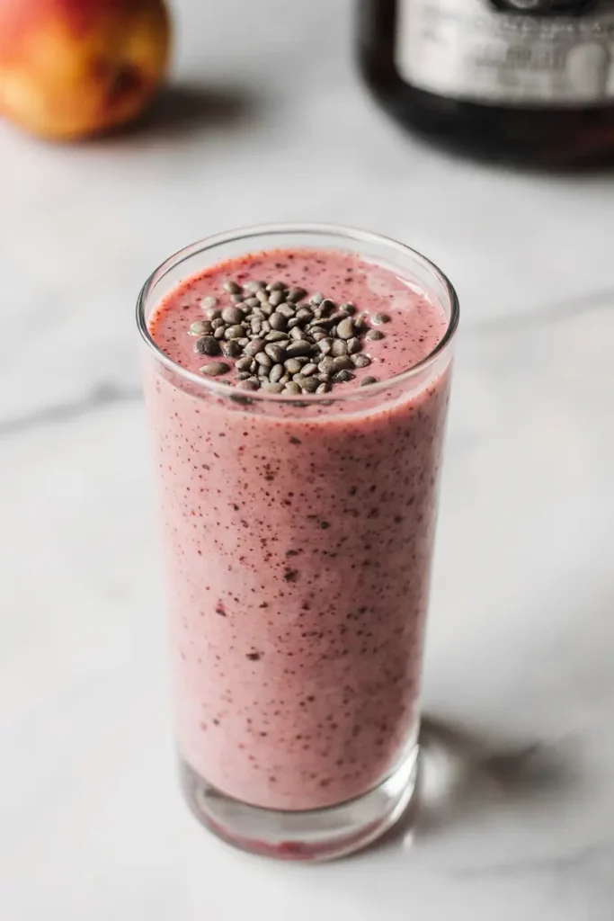 creamy raspberry-peach chia seed smoothie