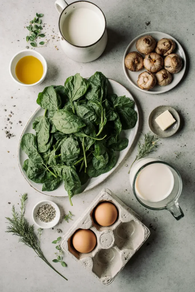 Easy spinach eggs with mushroom