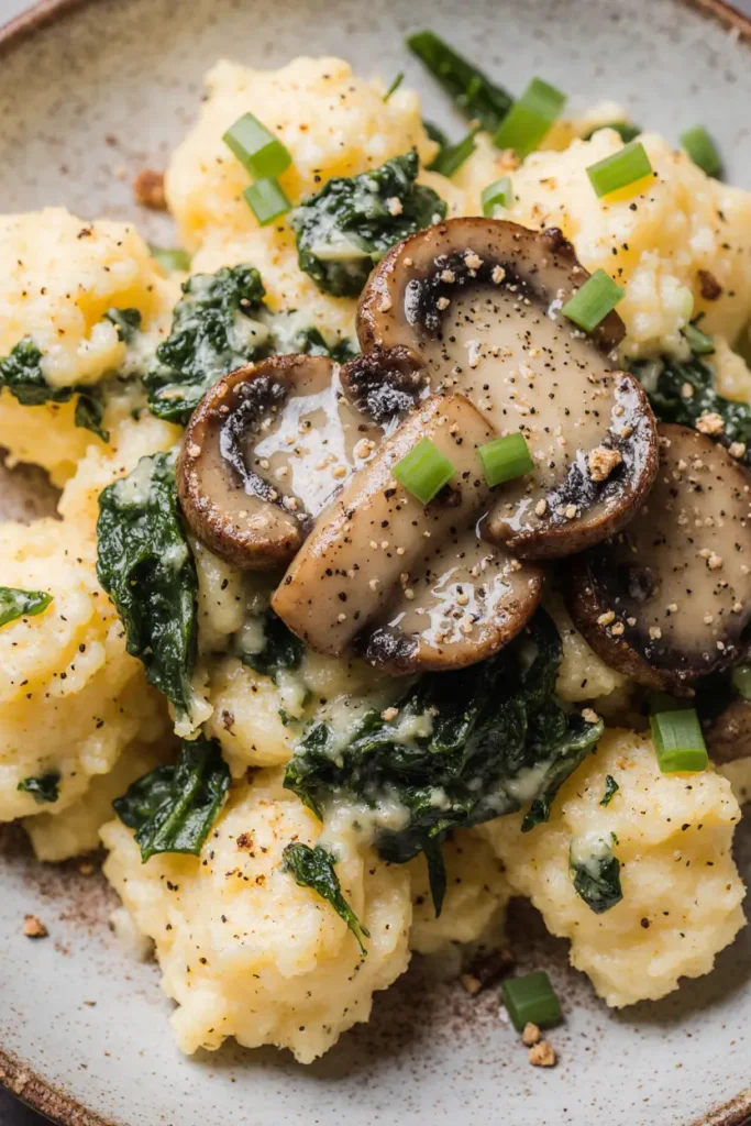 Easy spinach eggs with mushroom