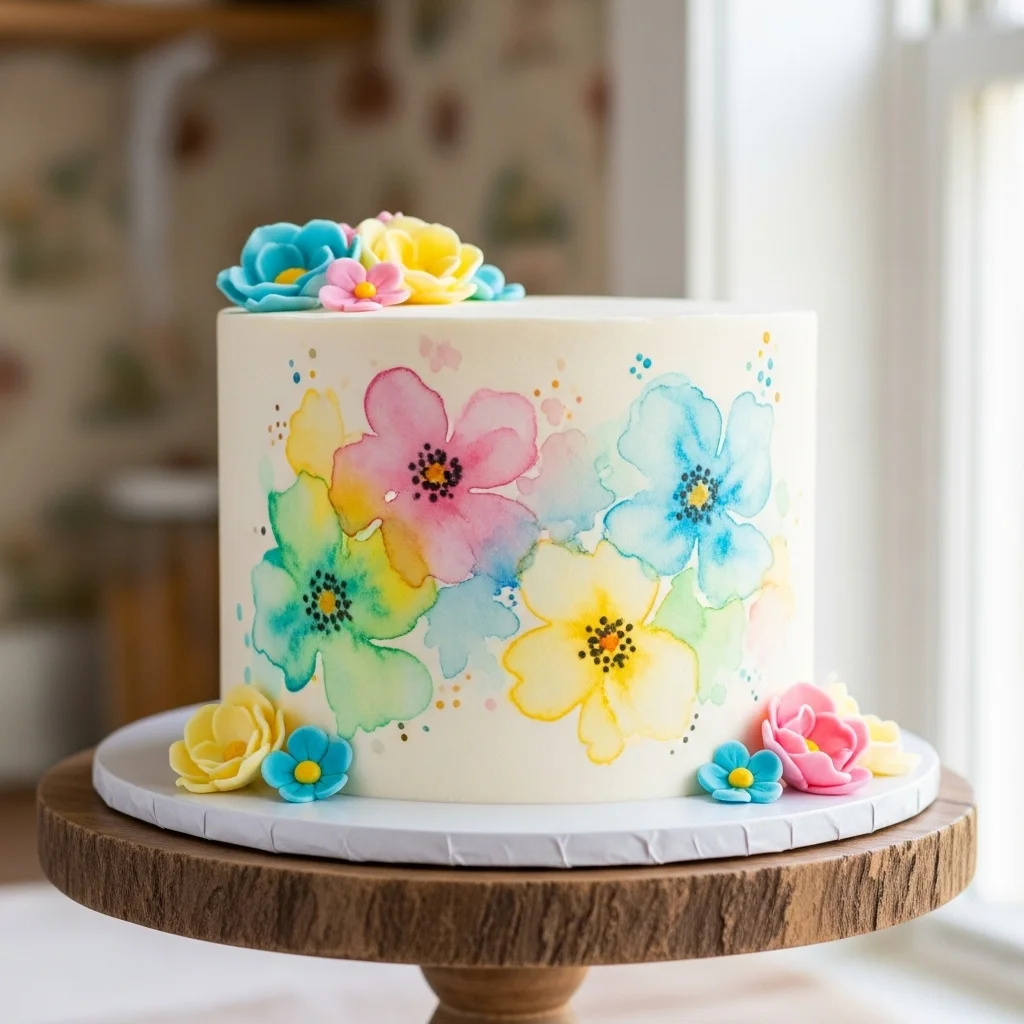 Watercolor Painted Cake