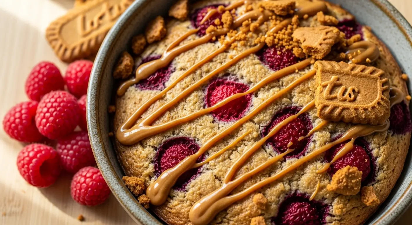 Raspberry Biscoff Protein Baked Oats
