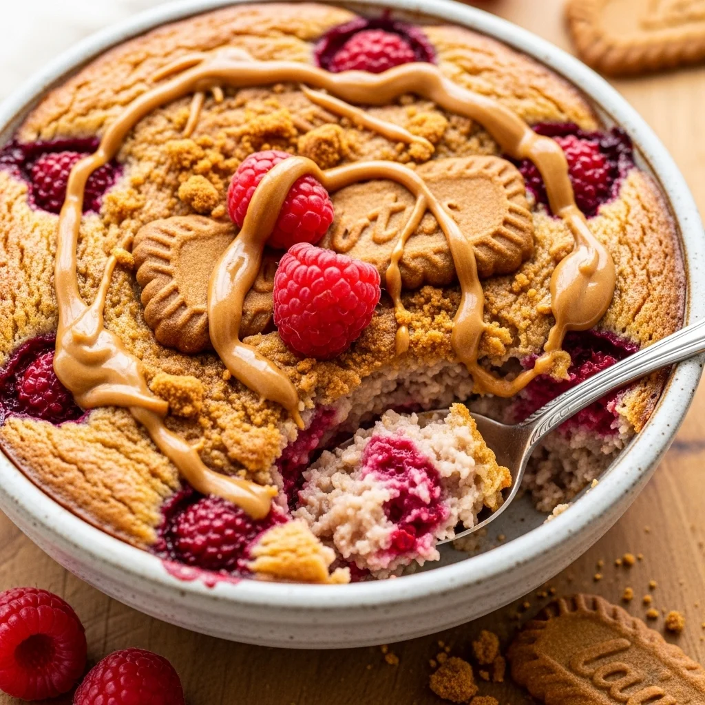 Raspberry Biscoff Protein Baked Oats