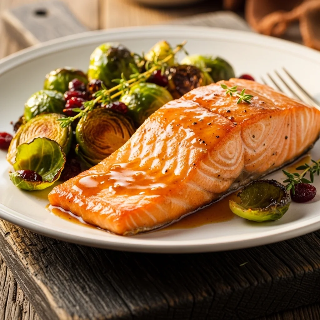 maple glazed salmon with roasted Brussels sprouts