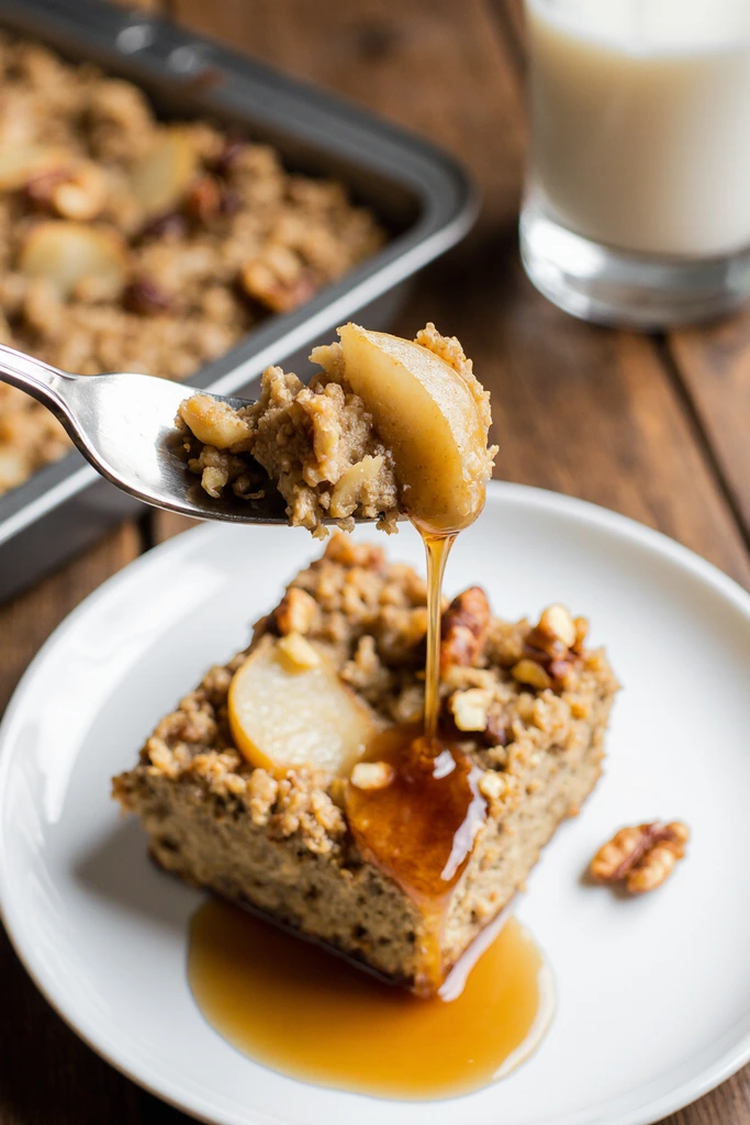 Easy pear and walnut baked oatmeal