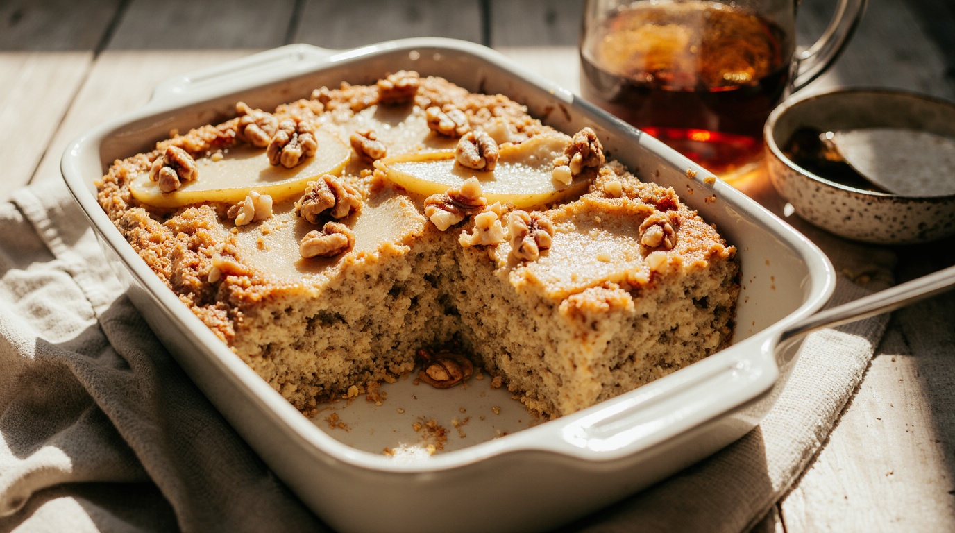 Easy pear and walnut baked oatmeal