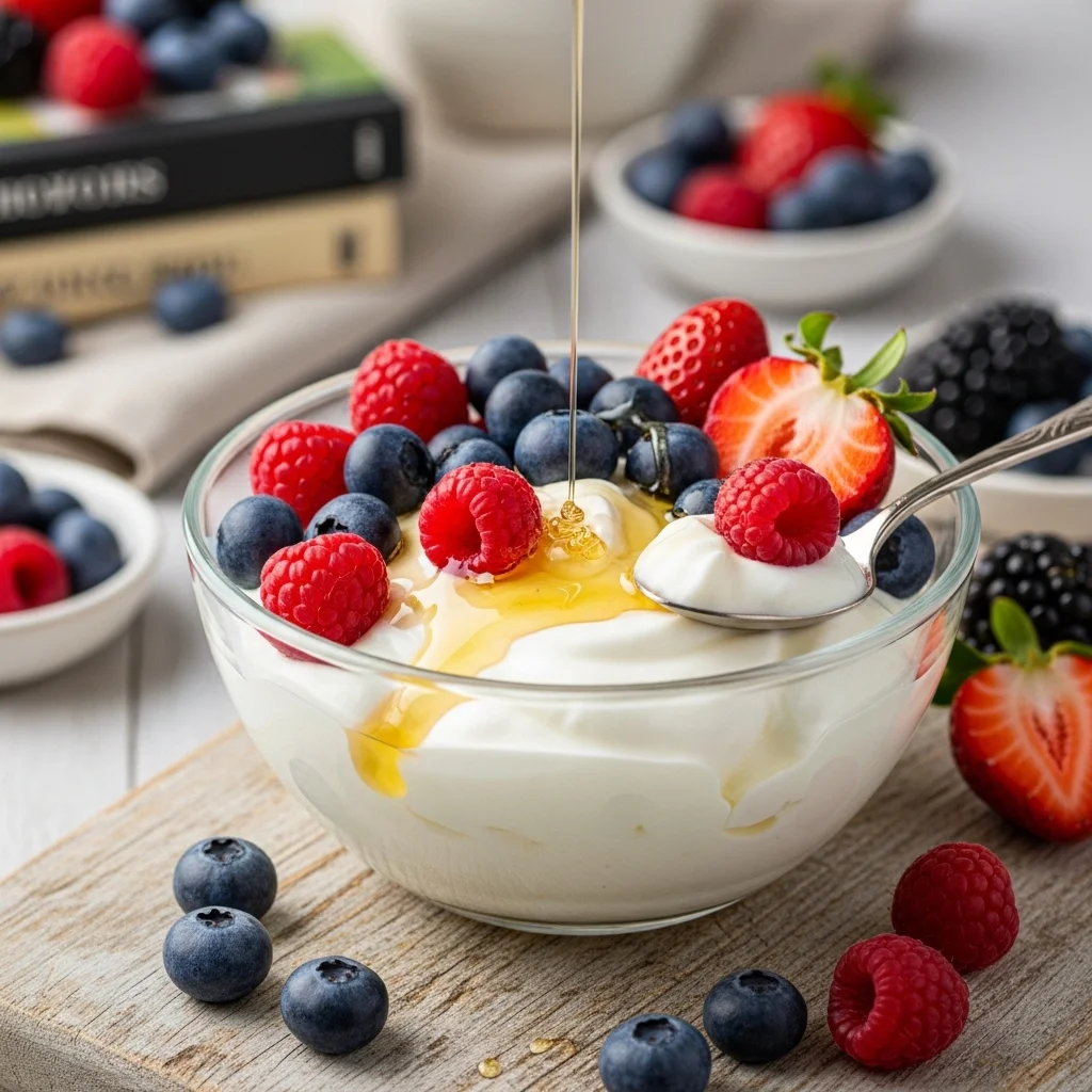 Greek Yogurt With Berries and a Drizzle of Honey