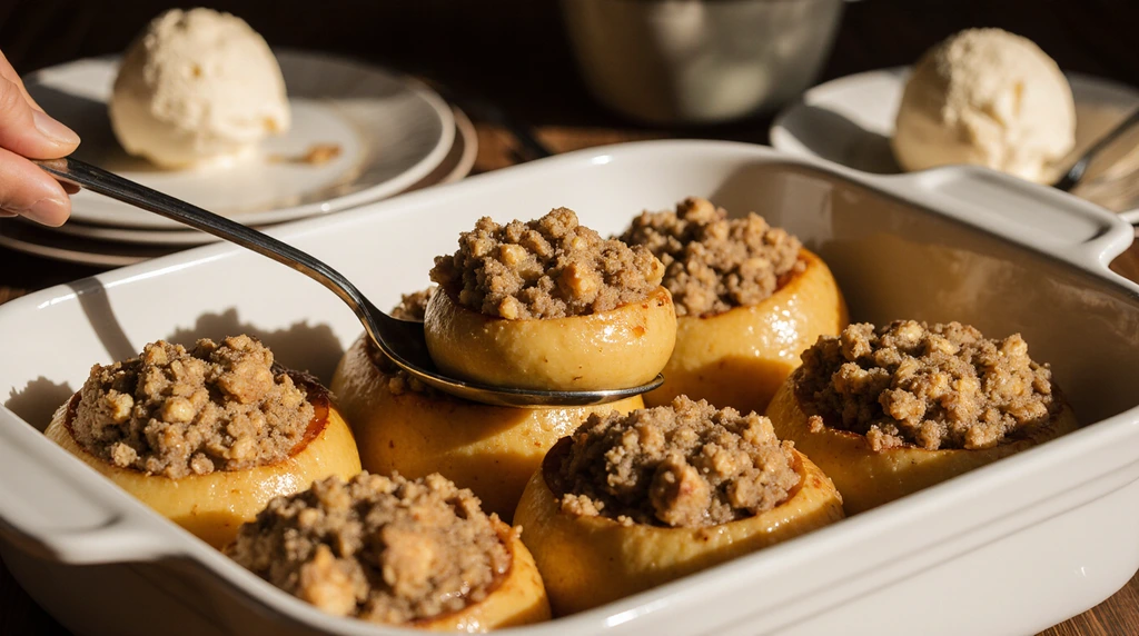 baked apples stuffed with oat crumble