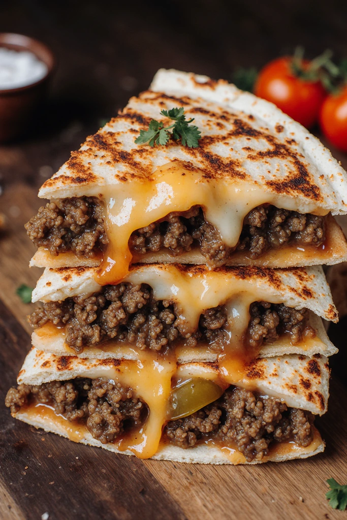 cheesy smashburger quesadilla