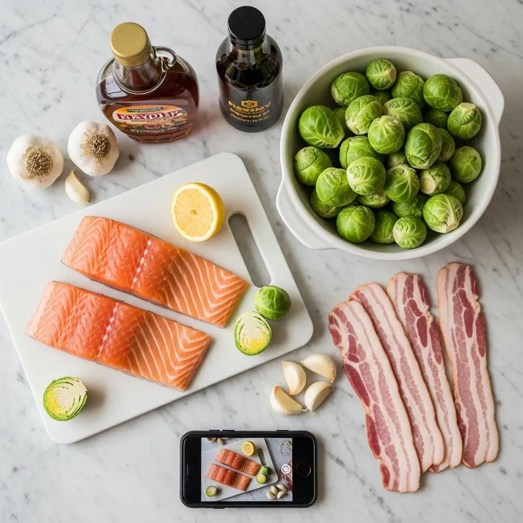 maple glazed salmon with roasted Brussels sprouts
