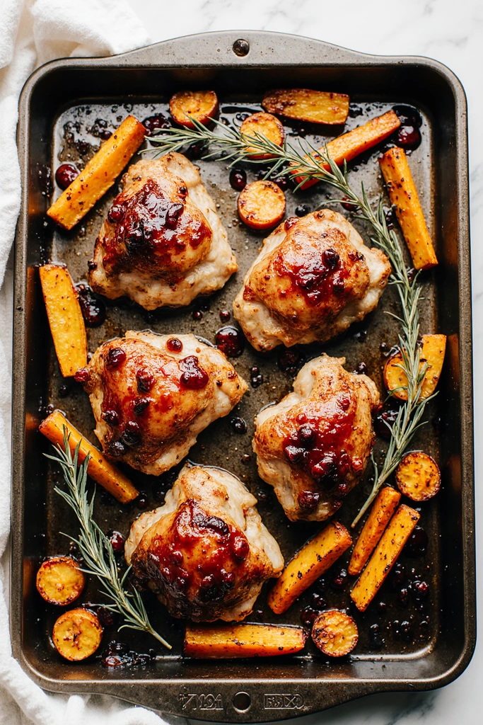 Cranberry Glazed Chicken with Carrots and Sweet Potatoes
