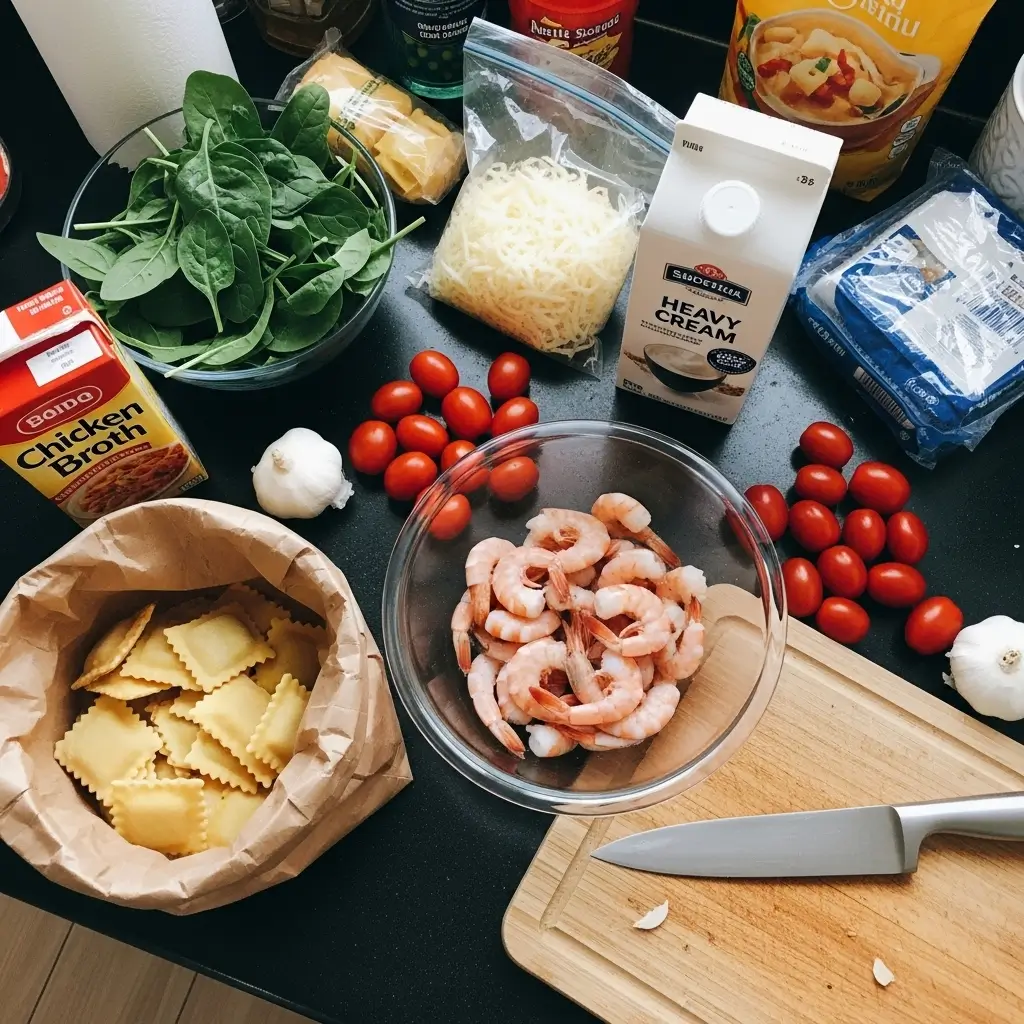 Creamy Cheese Shrimp Ravioli Skillet