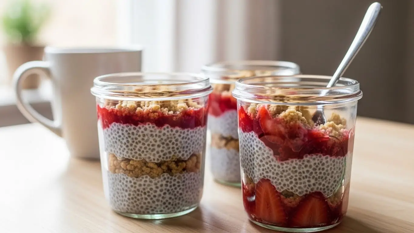 strawberry crumble chia pudding