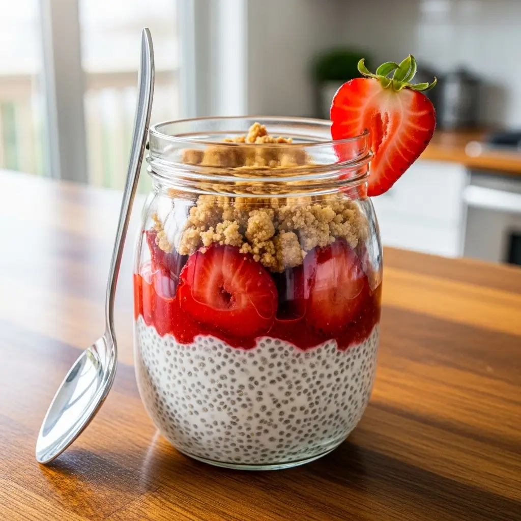 strawberry crumble chia pudding