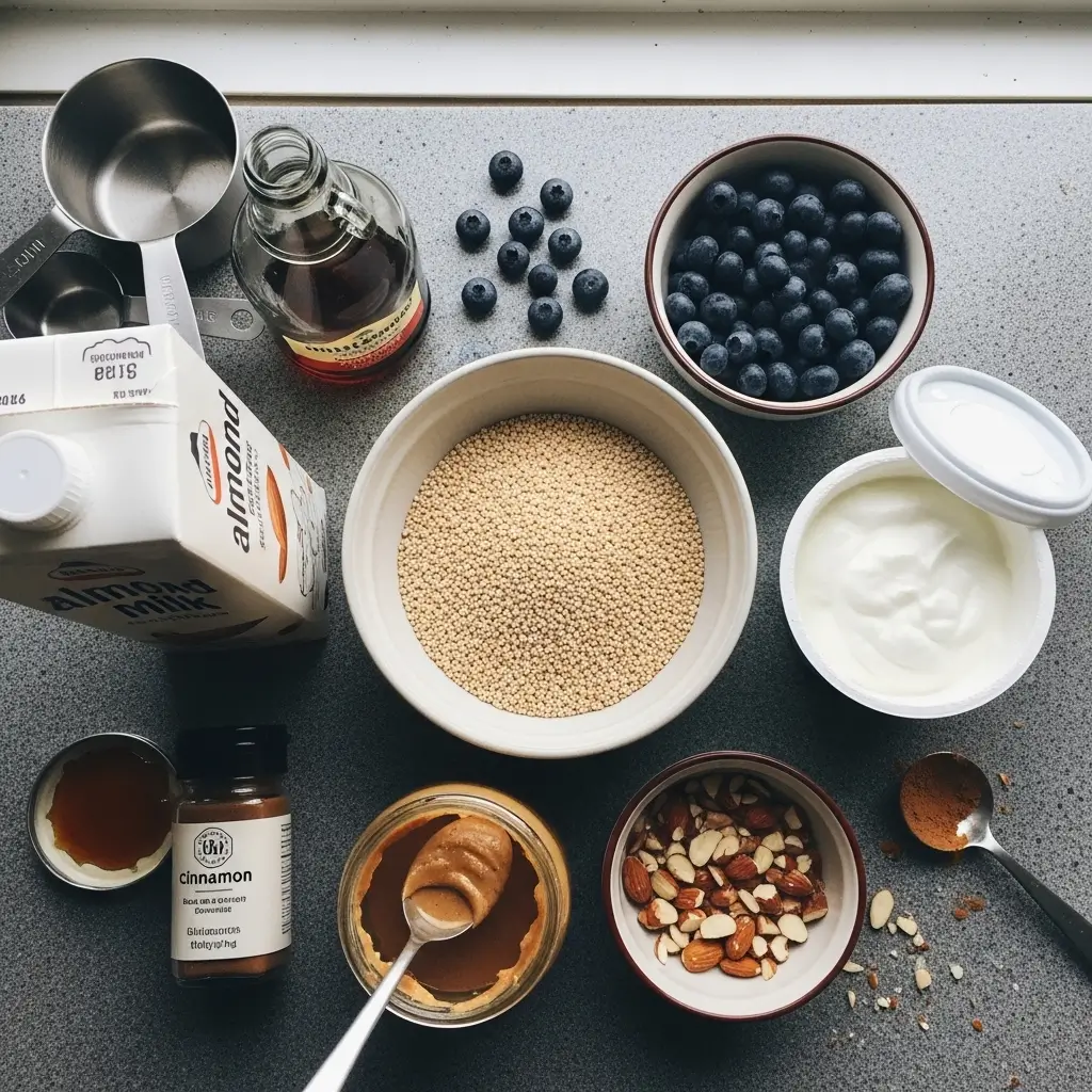 high protein blueberry quinoa breakfast bowl