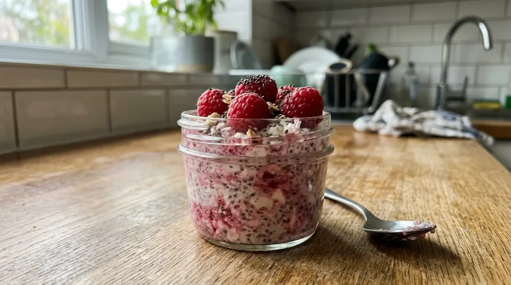 Cottage cheese raspberry chia pudding