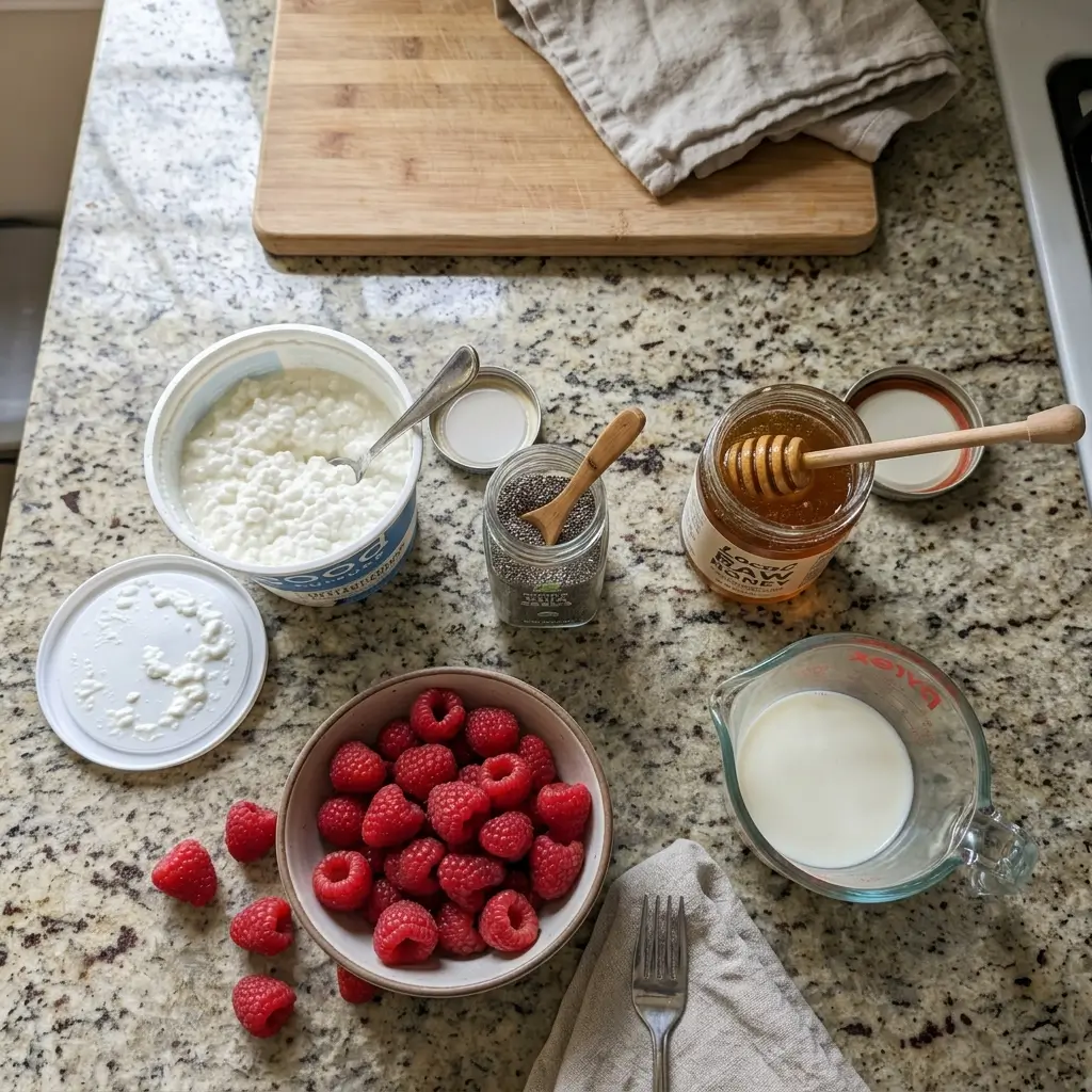 Cottage cheese raspberry chia pudding