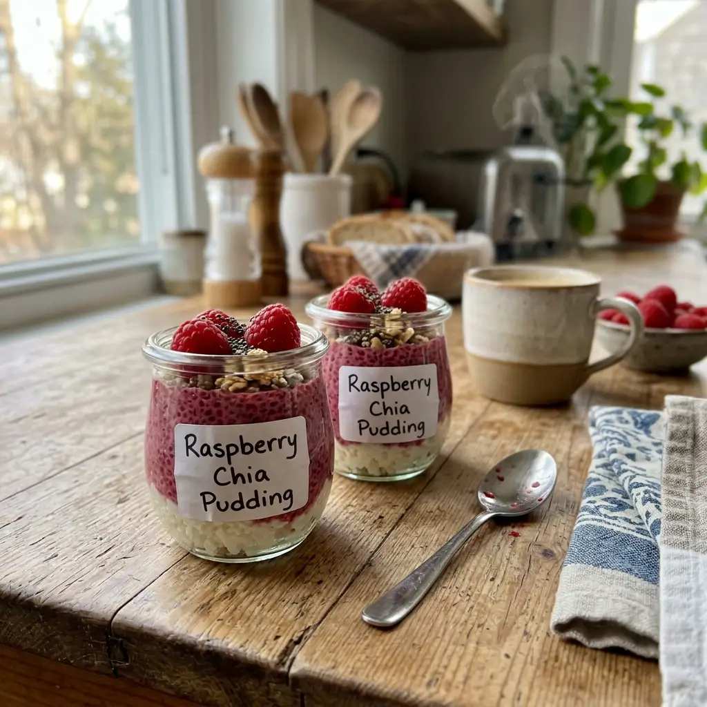 Cottage cheese raspberry chia pudding